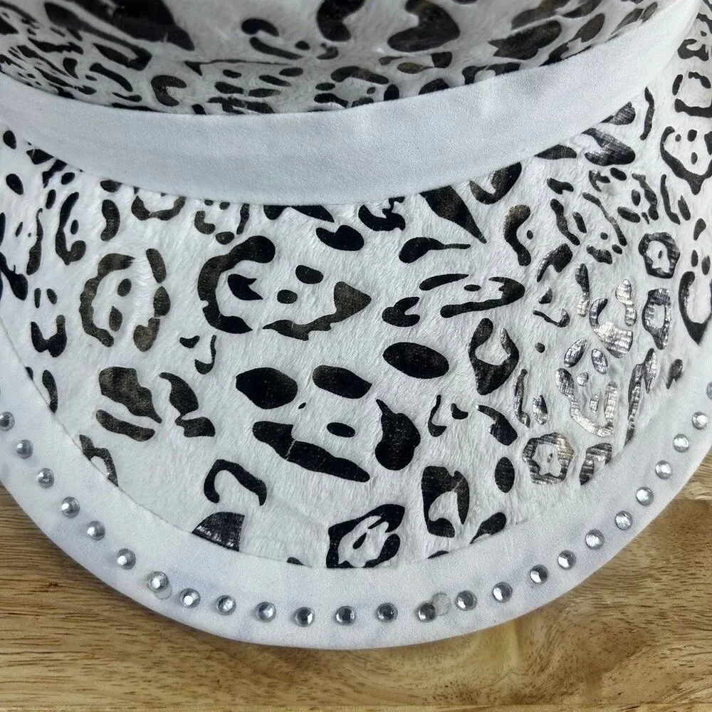 Unbranded Leopard Print Bucket Hat White Gold Metallic Rhinestone Bow One Size
